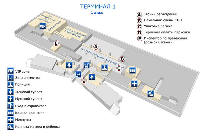 Схема аэропорта Нижневартовск терминал 1 (1 этаж)