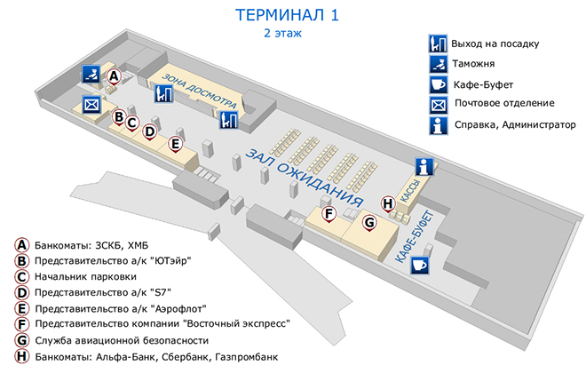 Схема аэропорта Нижневартовск терминал 1 (2 этаж)